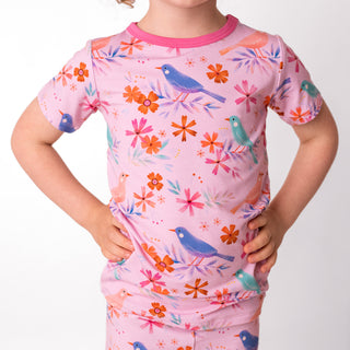 Blooming Birds | Two-Piece Bamboo Short Sleeve Toddler & Kids Apparel Set