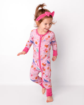 Blooming Birds | Convertible Bamboo Zipper Baby Pajamas