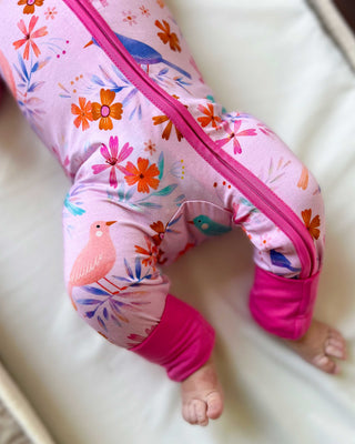 Blooming Birds | Convertible Bamboo Zipper Baby Pajamas