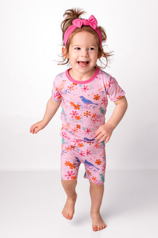 Blooming Birds | Two-Piece Bamboo Short Sleeve Toddler & Kids Apparel Set