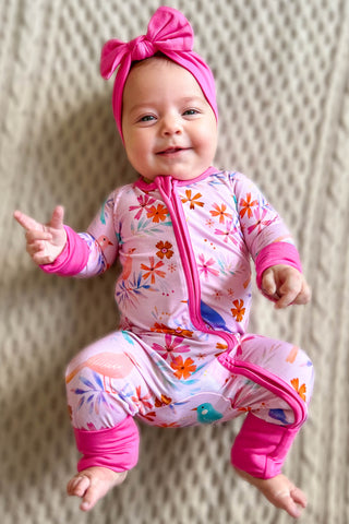 Blooming Birds | Convertible Bamboo Zipper Baby Pajamas