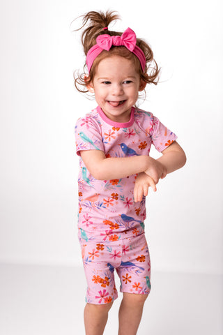 Blooming Birds | Two-Piece Bamboo Short Sleeve Toddler & Kids Apparel Set