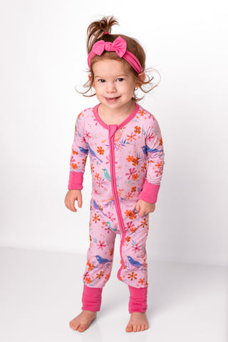 Blooming Birds | Convertible Bamboo Zipper Baby Pajamas