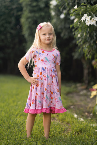 Blooming Birds | Toddler & Girls Bamboo Ruffle Twirl Dress