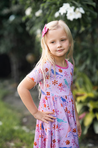 Blooming Birds | Toddler & Girls Bamboo Ruffle Twirl Dress