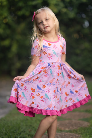 Blooming Birds | Toddler & Girls Bamboo Ruffle Twirl Dress