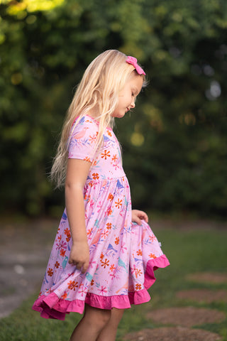 Blooming Birds | Toddler & Girls Bamboo Ruffle Twirl Dress