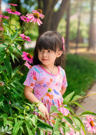 Blooming Birds | Toddler & Girls Bamboo Ruffle Twirl Dress