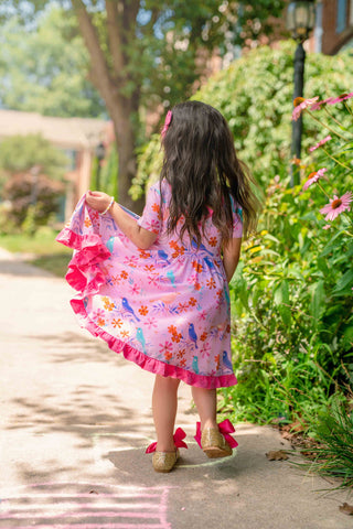 Blooming Birds | Toddler & Girls Bamboo Ruffle Twirl Dress