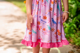 Blooming Birds | Toddler & Girls Bamboo Ruffle Twirl Dress