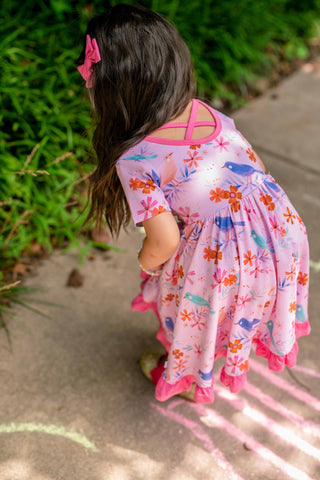 Blooming Birds | Toddler & Girls Bamboo Ruffle Twirl Dress