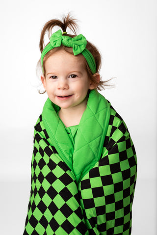 Quilted Bamboo Blanket | Toddler | Green Checkers