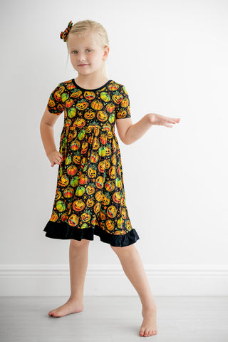 Halloween | Spooky Pumpkins | Toddler & Girls Bamboo Ruffle Twirl Dress