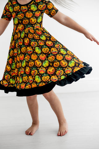 Halloween | Spooky Pumpkins | Toddler & Girls Bamboo Ruffle Twirl Dress