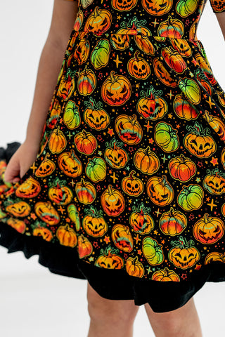 Halloween | Spooky Pumpkins | Toddler & Girls Bamboo Ruffle Twirl Dress