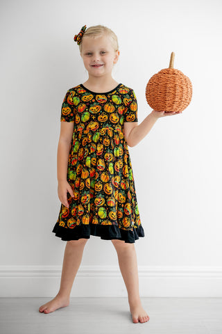 Halloween | Spooky Pumpkins | Toddler & Girls Bamboo Ruffle Twirl Dress