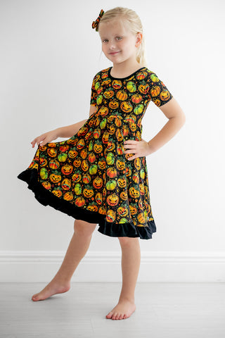 Halloween | Spooky Pumpkins | Toddler & Girls Bamboo Ruffle Twirl Dress