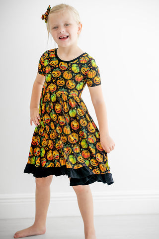 Halloween | Spooky Pumpkins | Toddler & Girls Bamboo Ruffle Twirl Dress