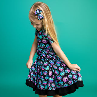 Halloween | Starlight Pumpkins | Toddler & Girls Bamboo Ruffle Twirl Dress