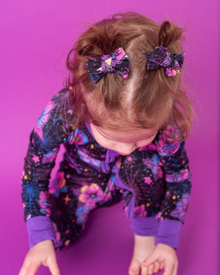 Halloween | Violet Webs | Baby Bamboo Clip on Bow Set *New Style*