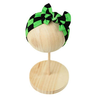 Bamboo Headband Bow | Green Checkers