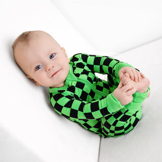 Bamboo Zipper Pajamas | Green Checkers