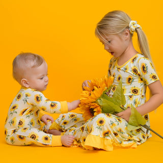 Sunflowers | Toddler & Girls Bamboo Ruffle Twirl Dress