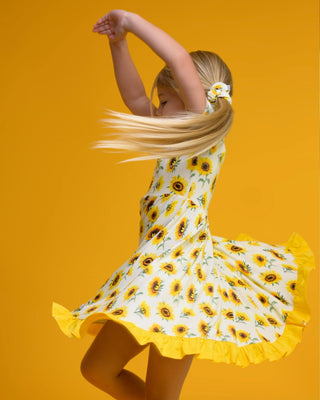 Sunflowers | Toddler & Girls Bamboo Ruffle Twirl Dress