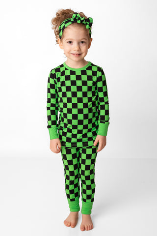 Long Sleeve Bamboo Pajamas | Green Checkers