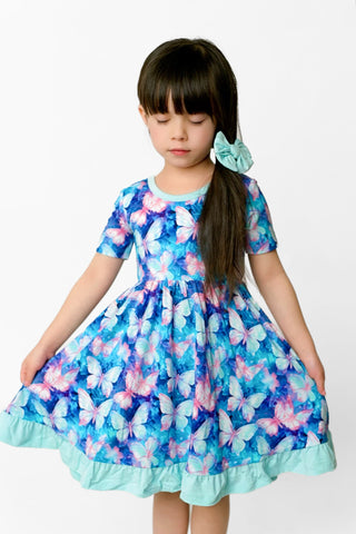 Electric Butterflies | Toddler & Girls Bamboo Ruffle Twirl Dress