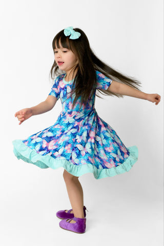 Electric Butterflies | Toddler & Girls Bamboo Ruffle Twirl Dress