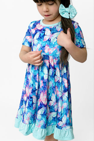 Electric Butterflies | Toddler & Girls Bamboo Ruffle Twirl Dress