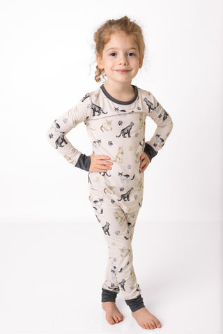 Cats & Paws | Two-Piece Bamboo Long Sleeve Toddler & Kids Pajamas