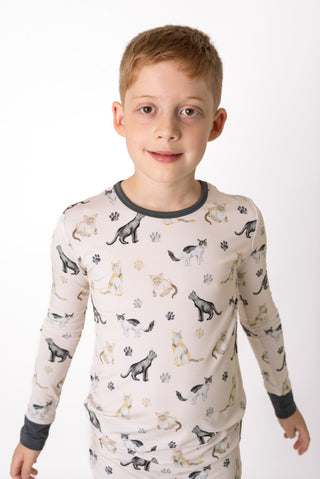 Cats & Paws | Two-Piece Bamboo Long Sleeve Toddler & Kids Pajamas