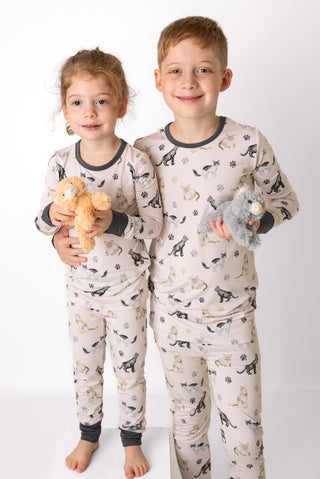 Cats & Paws | Two-Piece Bamboo Long Sleeve Toddler & Kids Pajamas