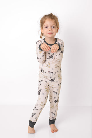 Cats & Paws | Two-Piece Bamboo Long Sleeve Toddler & Kids Pajamas