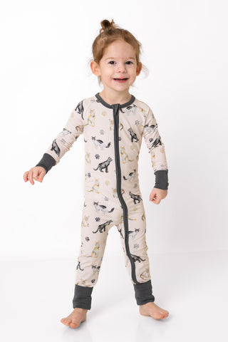 Cats & Paws | Convertible Bamboo Zipper Baby Pajamas