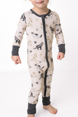 Cats & Paws | Convertible Bamboo Zipper Baby Pajamas