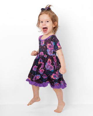 Halloween | Violet Webs | Toddler & Girls Bamboo Ruffle Twirl Dress