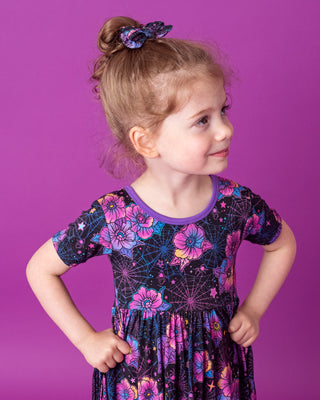 Halloween | Violet Webs | Toddler & Girls Bamboo Ruffle Twirl Dress