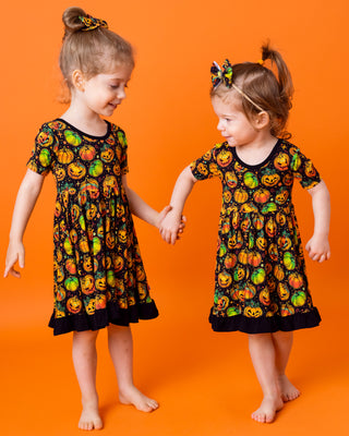 Halloween | Spooky Pumpkins | Toddler & Girls Bamboo Ruffle Twirl Dress