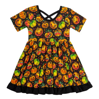 Halloween | Spooky Pumpkins | Toddler & Girls Bamboo Ruffle Twirl Dress