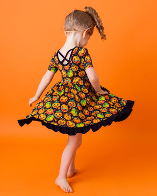 Halloween | Spooky Pumpkins | Toddler & Girls Bamboo Ruffle Twirl Dress