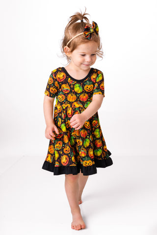 Halloween | Spooky Pumpkins | Toddler & Girls Bamboo Ruffle Twirl Dress