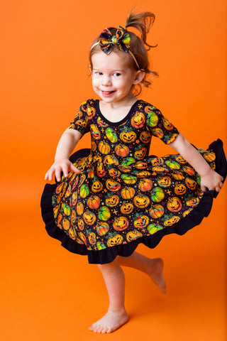 Halloween | Spooky Pumpkins | Toddler & Girls Bamboo Ruffle Twirl Dress