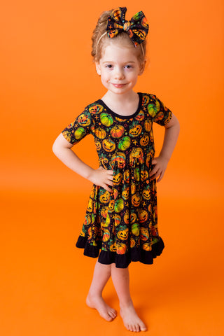 Halloween | Spooky Pumpkins | Toddler & Girls Bamboo Ruffle Twirl Dress