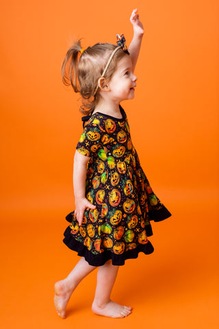 Halloween | Spooky Pumpkins | Toddler & Girls Bamboo Ruffle Twirl Dress