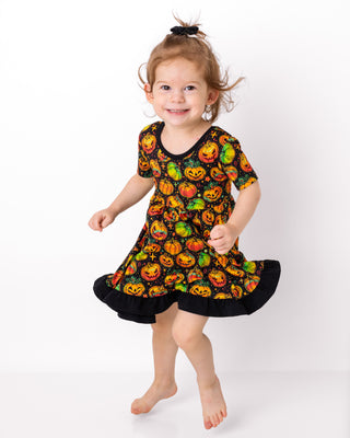 Halloween | Spooky Pumpkins | Toddler & Girls Bamboo Ruffle Twirl Dress