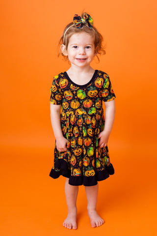 Halloween | Spooky Pumpkins | Toddler & Girls Bamboo Ruffle Twirl Dress