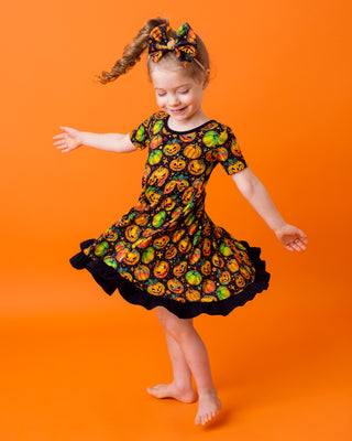 Halloween | Spooky Pumpkins | Toddler & Girls Bamboo Ruffle Twirl Dress